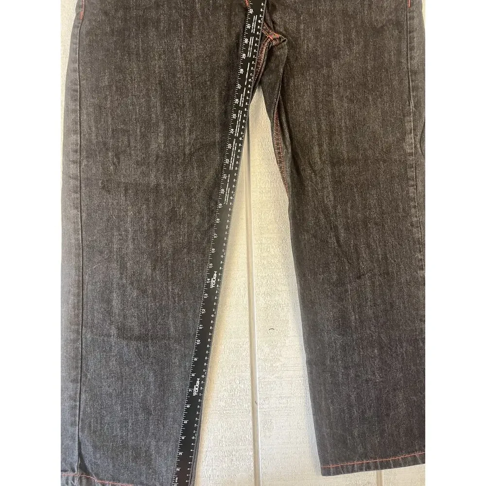 True Religion Billy Giant Big T Red Stitch Jeans Mens 42 Black Y2K Streetwear